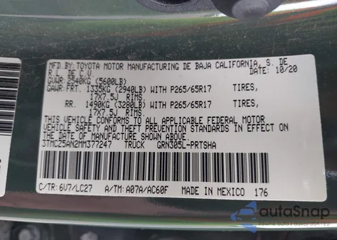 2021 Toyota Tacoma Trd Sport из США, поврежденный, VIN 3TMCZ5AN2MM377247